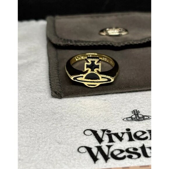 Vivienne Westwood London Nana Black Tone Saturn Orb Ring Size 6.5 With Dust Bag - Picture 1 of 8